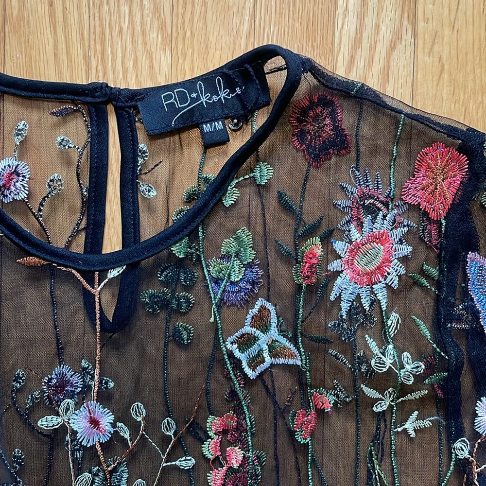 Sheer Embroidered Mini Dress - Picture 2 of 3